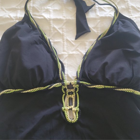 SHAN Black One-Piece Swimsuit with Green Accents - Picture 2 of 7